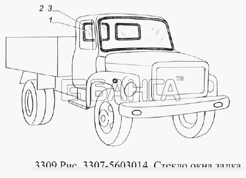 ГАЗ ГАЗ-3309 (Евро 2) Схема Стекло окна задка-16 banga.ua